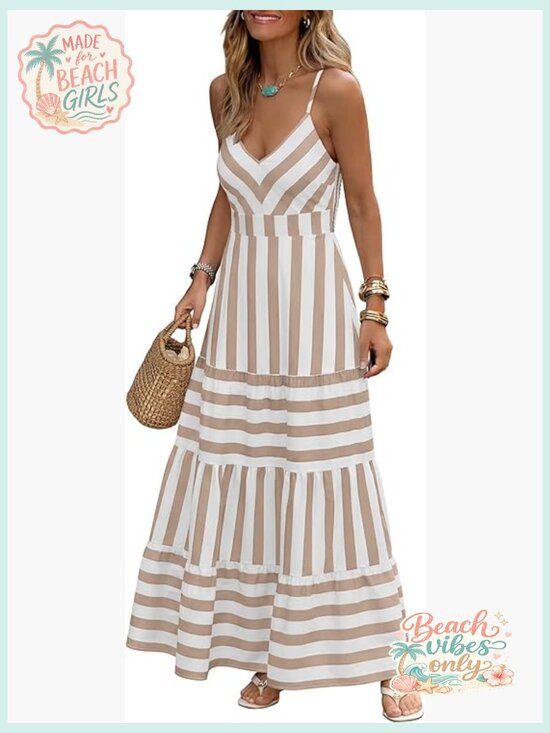 Dresses & Skirts - Spaghetti Strap Back Smocked A-Line V-Neck Casual Maxi Dress